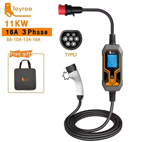 feyree 11KW 16A EV Portable Charger Type2 EVSE Charging Box Electric Car Charger CEE Plug IEC62196-2