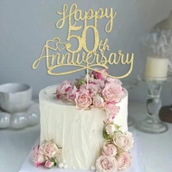 Golden Glitter Paper Happy 50th Anniversary Cake Toppers Wedding Anniversary Party Decorations 50th 