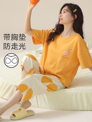 High-quality pajamas) 100% cotton pajamas set with chest pads pajamas womens summer pure cotton shor