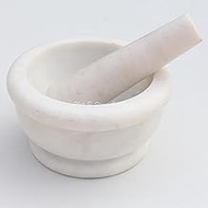 Stones And Homes Indian White Mortar and Pestle Set Big Bowl Marble Herbs Spices Stone Grinder for Home and Kitchen 5 Inch Polished Robust Round Herbs Spices Stone Grinder - (13 x 7 cm)
