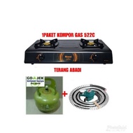 Kompor gas rinnai 522c 2tungku + tabung 3kg plus isi +selang paket