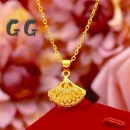 Original Pure 10k Saudi Gold Necklace Pawnable for Women Lucky Happiness Necklace Rose Gold Fan Shell Pendant Small Skirt Necklace All Red Female Couple Necklace Not Fade Birthday Present Fasion Jewellery