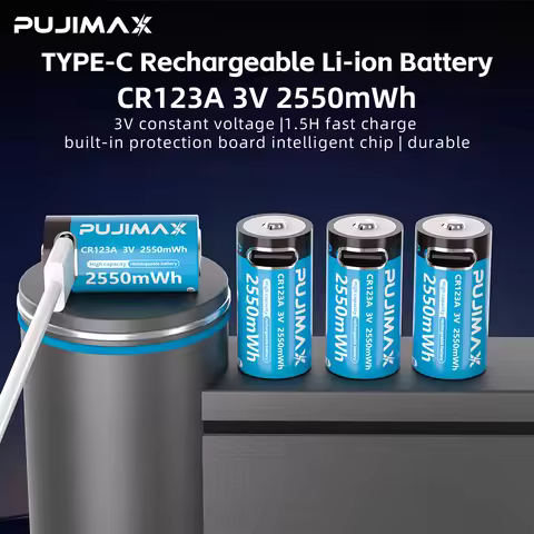 PUJIMAX Type-C Rechargeable CR123A 2550mWh 3V Lithium Battery Rechargeable Battery High Capacity Por