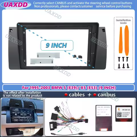 For 1995-2003 BMW 5 E39 X5 E53 9INCH 2 Din Car MP5 stereo radio Android frame panel fascia cable har