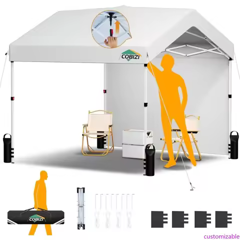 Canopy Tent 10x10 Pop Up Canopy with One Button Push Center Lock, Portable Carport with 1 sidewall, 
