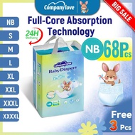[Free 3 Pcs] Company Love Baby Diaper Pants Pull-Up Leak-proof NB68/M42/L40 /XL38/2XL34 /3XL32/4XL30
