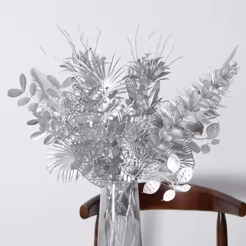 5PCS Silver Plastic Artificial Flowers Wedding Hotel Scene Decoration Home Decor Road Guide Silk Flo