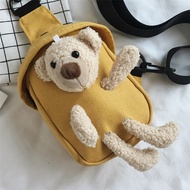 Girls canvas fanny pack new bear mobile phone bag bag canvas breast bag Internet celebrity cute stud