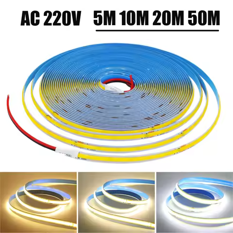 5M 10M 20M 50M/Roll COB Strip AC 220V 240Leds/M IP20 3000K 4000K 6000K Driver Build In Home Decor Fl