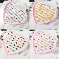 New One Yuan Products Wholesale36Kong Tao Heart Boxed Colorful Rhinestone Ring Student Jewelry Cross
