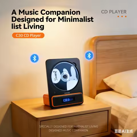 Desktop Ultra-thin CD Playe Retro Bluetooth 5.3 CD Players HiFi Speaker 2600mAh Rechargeable with Re