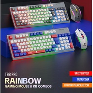 T98 Pro Gaming Keyboard and Mouse Set-94-Key Compact Metal Top Cover-Rainbow RGB Lighting Effect-Sph