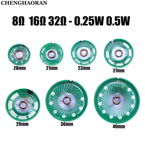 2pcs 8R 16R 32R 20mm 21mm 23mm 27mm 29mm 36mm 40mm Diameter Loud Speaker 8 16 32 ohm 0.25W 0.5W Horn