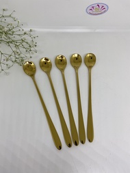 Bộ 5 muỗng cafe inox 304 vàng PVD titan ngắn 125cm cho ly thấp hoặc 5 muỗng cà phê đá cho ly cao 17c
