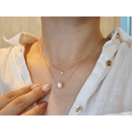 8.5mm akoya pearl floating pendant double layered necklace, Japanese seawater pearl, white diamond