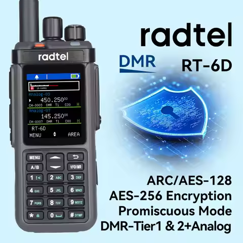 Radtel RT-6D DMR Radio 500K Contacts Dual Band Walkie Talkie Dual Time Slot Two Way Radio Tier 1+2 H