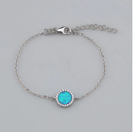 925 Silver Round Shape Blue Opal Bracelet  Women Sterling Silver Blue Opal with Zirconia Butterfly B