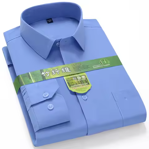 High Quality Bamboo Fiber Mens Dress Shirts Autumn Anti-Wrinkle Soft Camisa Social Print Striped Bus