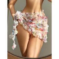 Cover Up Lace Floral Printed Skirt Bikini Wrap Beach Skirt Bikini Outerwear Skirt SH0025