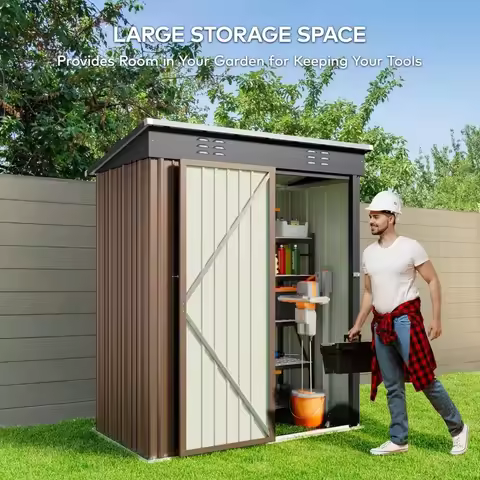 5' x 3' Outdoor Storage Shed with Singe Lockable Door,Galvanized Metal Shed with Air Vent Suitable f