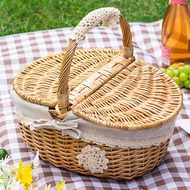 🔥 picnic basket 🔥 camping family gatherings bakul rotan large capacity for storing variety of foods hiking HOTSELLING ☀Picnic Basket Ins Supplies Full Set Picnic Internet Trendy Props Rattan Woven Bamboo Basket with Lid Pastoral Woven Portable Small Bas