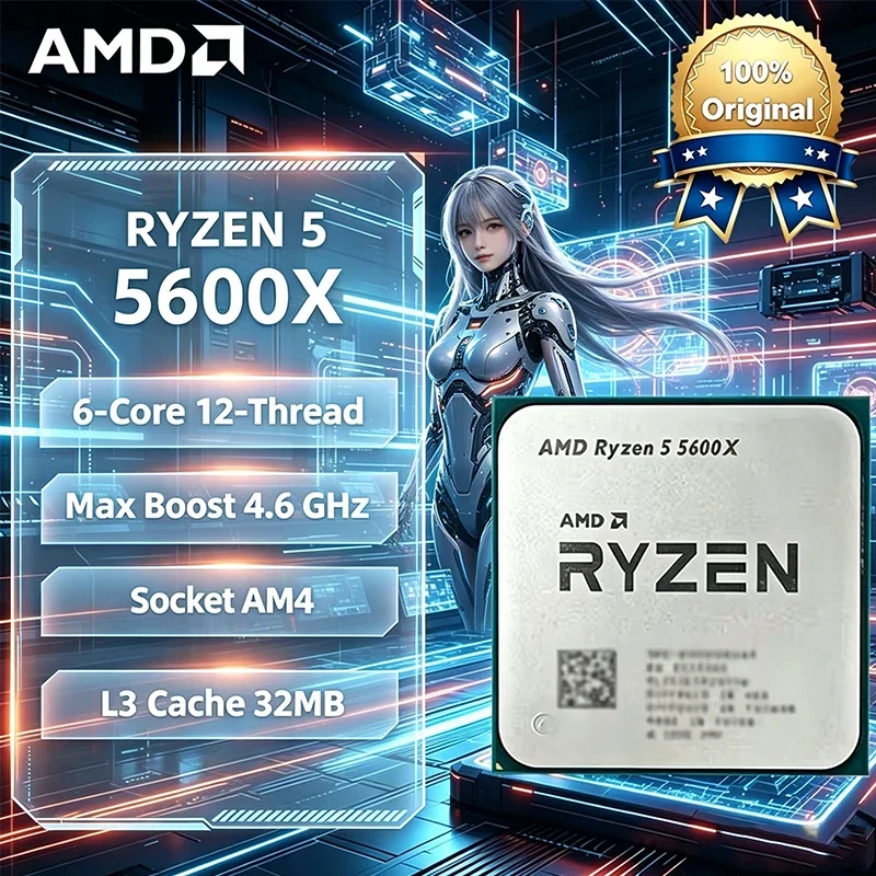AMD | AMD Ryzen 5 5600X CPU AMD R5 5600X Processor 4.6GHz 6-Core 12-Thread 32MB Cache Socket AM4 Des