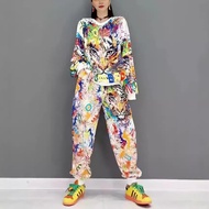 Tiger Head Print Thai Streetwear Suit - Loose Fit Women's Fall Outfit