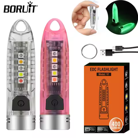 BORUiT V1 Mini EDC Flashlight Keychain Portable Small Work LED Torch Type-C Rechargeable Lamp UV Fla