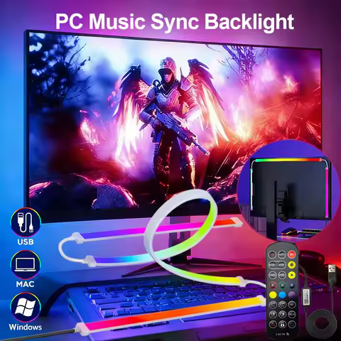 PC Backlight 24 27 32 34 Inch Monitor Screen LED Backlight Music Sync LED Strip Lights Game Room Com