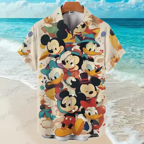 New 3D Printed Mickey Mouse Men's Cartoon Hawaiian Shirt New Summer Fashion Street Trend Retro Bouti