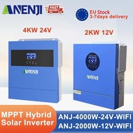 ANENJI 2KW 4KW Hybrid Solar Inverter 24V Pure Sine Wave Photovoltaic MPPT Solar Inverter 230VAC 100A