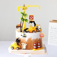 工程車蛋糕裝飾挖土機推土機兒童周歲生日派對擺件插件吊塔裝扮
