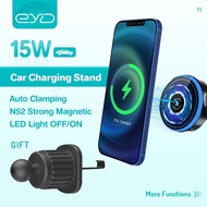 EYD T1 WIRELESS CAR CHARGER STAND MAGNETIC 15W FAST CHARGER 5 COLOR ADJUSTABLE LED LIGHT 360° ROTATI