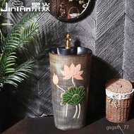 W-S&Jingyan Lotus Art Column Basin Ceramic Integrated Column Wash Basin Floor-standing Countertop Ba