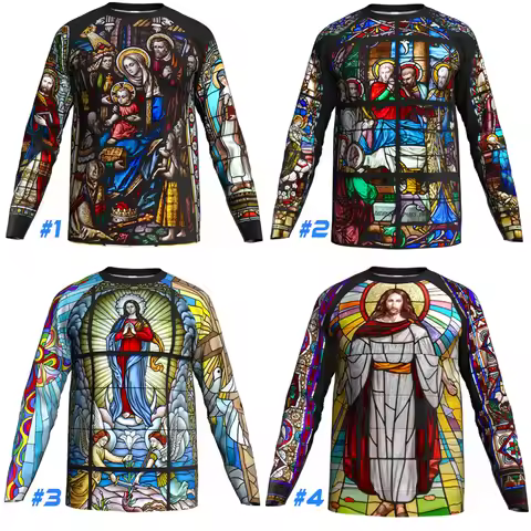 Long Shirt Motocross Cycling, Jersey Bicycle, Church Shirt, MTB Bike, Downhill Wear, Sleeve, Jesus M