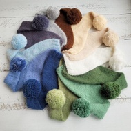 新生兒睡帽絨球、針織拍照道具、嬰兒帽