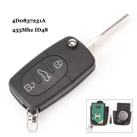 jingyuqin 433Mhz 3 Button Car Remote Key for AUDI 4D0837231A 4D0837231N Flip Fold ID48 Chip for A3 A