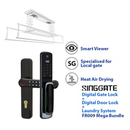 SINGGATE 【Mega Bundle】 FR009 + FM021 + LS026 Digital Door Lock + Digital Gate Lock + Laundry Rack