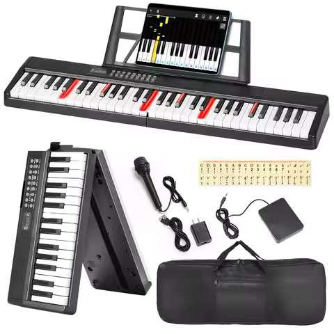 61 Keys Portable Keyboard Piano 1000 Tones 150 Demo Songs Folding Electronic Keyboard Piano Black