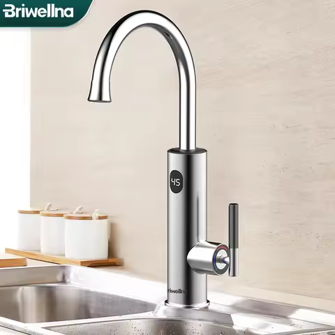 Briwellna Electric Water Heater Kitchen Faucet 2 In 1 With Digital Display Stainless Steel 220V Elec