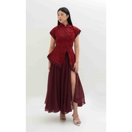 BYROAM NEW COLLECTION CNY LOTUS MAROON TOP CHEONGSAM QIBAO MAROON TOP WRAPPED MAROON