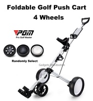 4 Wheel PGM Quick Open Foldable Golf Bag Push Cart Portable Trolley Aluminum Alloy Trolly w/ Castor 