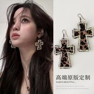 y2k y2k Accessories y2k Earrings Leopard Print Cross y2k Millennium Hot Girl Fashion 2024 Summer yk1