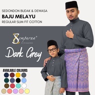 NEW Design Brand Sempurna Baju Melayu Dark Grey Regular Slim Fit Cotton Sedondon Baju Raya - C004BM