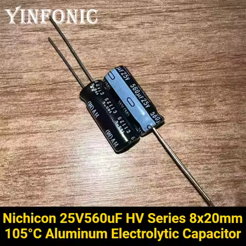 10Pcs/100Pcs Nichicon 25V560uF HV Series 8x20mm 560uF/25V 105°C Aluminum Electrolytic Capacitor