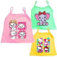 3PCS Colored Sleeveless Spag Sando Shirt w/ Kitty Cat Prints for Infant Kid Baby Girl 3mos-12Yrs Old