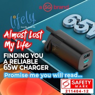 LIFELY 65w Gan Charger w/ Safety Mark, Fast Charger Samsung Phones, Laptops and Tablets