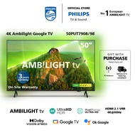 PHILIPS 4K UHD HDR 50" Google Smart LED TV | 50PUT7908/98 | 3 sided Ambilight | Youtube | Netflix | meWatch