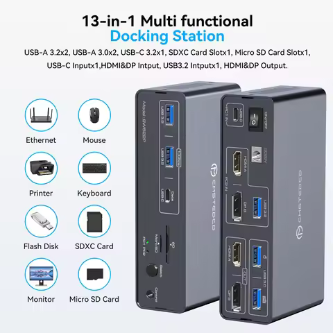 KVM Switch 2 Monitors 2 PC USB C Docking Station with HDMI 4K@60Hz DP 4K@120Hz USB 3.2 Device Suppor