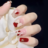 Pieceg short fake nails with red bows D124, Set of 24 fake nails, Nailbox, Pretty nails, Short nails